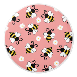 Bouton De Porte En Céramique Petites abeilles mignonnes et fleurs marguerites m