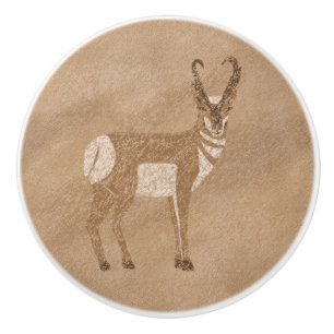 Bouton De Porte En Céramique Pétroglyphe de l'antilope pronghorn debout du sud-