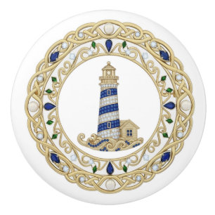 Bouton De Porte En Céramique Phare Cristal Or 2Dgraphique Maison de la Mer Lumi