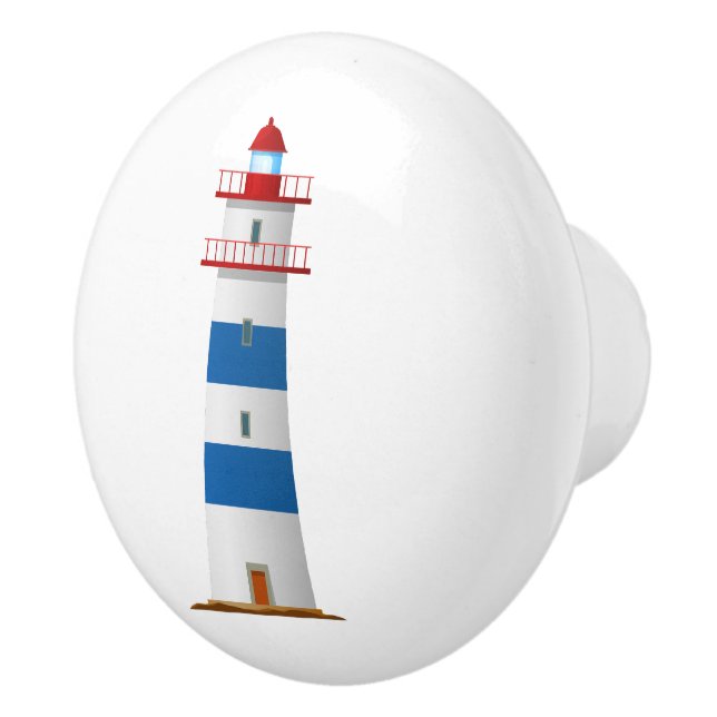 Bouton De Porte En Céramique Phare Nautique Rouge Blanc Bleu (Droite)