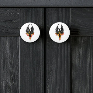Bouton De Porte En Céramique Phénix Ardente Oiseau de Feu Tribal Noir Flammes