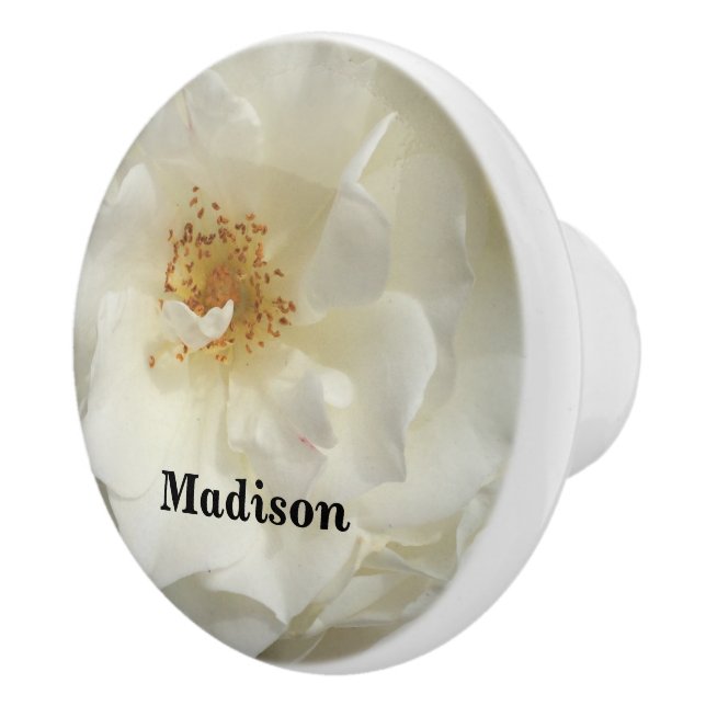 Bouton De Porte En Céramique Photo White Rose Flower with Large Bloom (Droite)