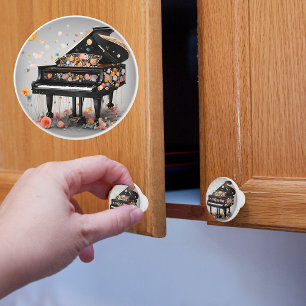 Bouton De Porte En Céramique Piano à Queue Peint Avec des Fleurs