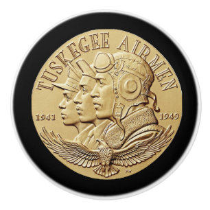 BOUTON DE PORTE EN CÉRAMIQUE PIÈCE DE MONNAIE D'AVIATEURS DE TUSKEGEE