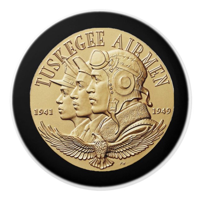 BOUTON DE PORTE EN CÉRAMIQUE PIÈCE DE MONNAIE D'AVIATEURS DE TUSKEGEE (Devant)