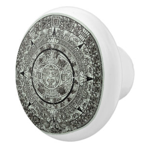 Bouton De Porte En Céramique Pierre de soleil aztèque mexicaine Calendrier maya