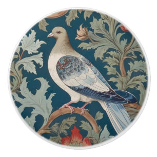 Bouton De Porte En Céramique Pigeon Bird William Morris style Face gauche