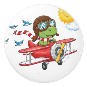 Bouton De Porte En Céramique Pilote de dinosaure de dessin animé volant dans un