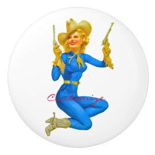 Bouton De Porte En Céramique Pin-up de la petite fille Thunder_Cove