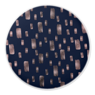 Bouton De Porte En Céramique Pinceau Moderne Rose Gold & Bleu Nuit Pailleté
