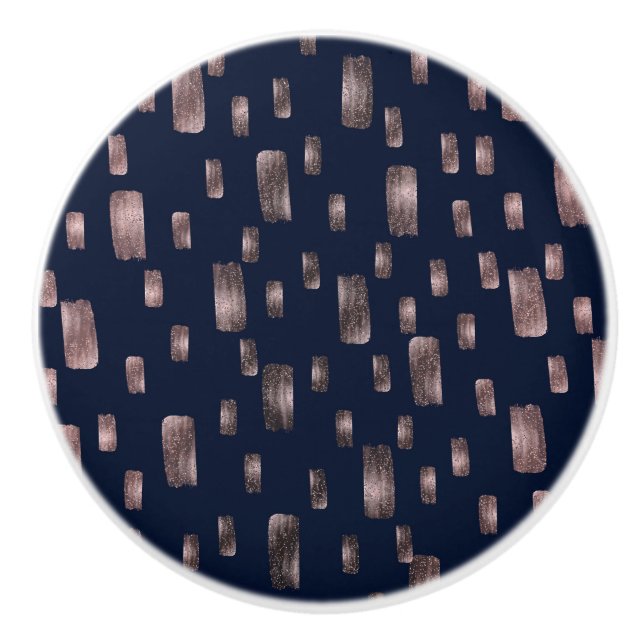 Bouton De Porte En Céramique Pinceau Moderne Rose Gold & Bleu Nuit Pailleté (Devant)