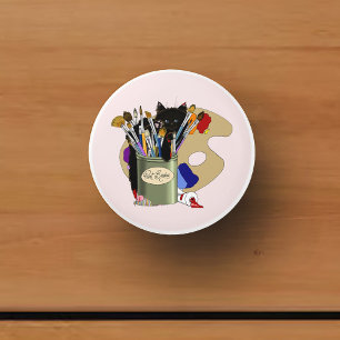 Bouton De Porte En Céramique Pinceaux palette Noir Kitten Artiste