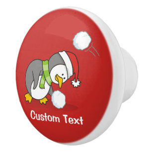 Bouton De Porte En Céramique Pingouin de Noël avec boule de neige