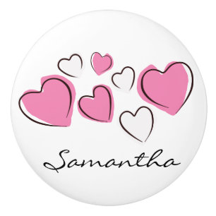 Bouton De Porte En Céramique Pink and White Sketchy Hearts en céramique Tirage 