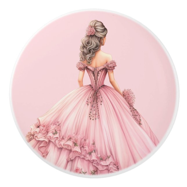Bouton De Porte En Céramique Pink Princess Girl's Girly Ceramic Knob (Devant)
