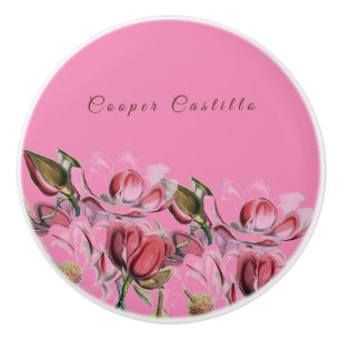 Bouton De Porte En Céramique Pink Simple Professional Calligraphy Magnolias