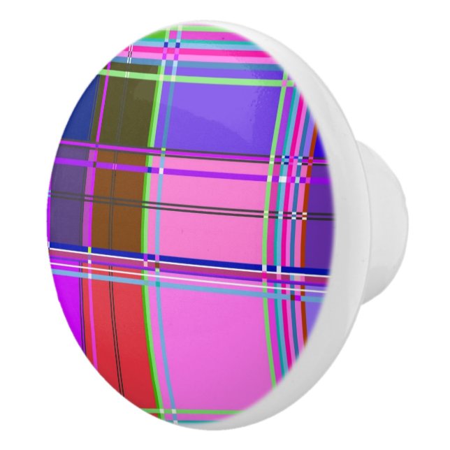 Bouton De Porte En Céramique Pink tartan Fabric Pattern Cloth Madras (Droite)