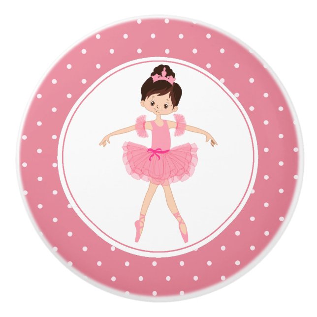 Bouton De Porte En Céramique Pink Tutu Ballerina Polka Dot (Devant)