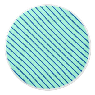 Bouton De Porte En Céramique Pinstripes diagonales - aqua et marine