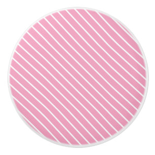 Bouton De Porte En Céramique Pinstripes diagonales - rose coquille et blanc