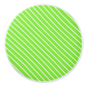 Bouton De Porte En Céramique Pinstripes diagonales - vert citron et blanc