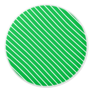 Bouton De Porte En Céramique Pinstripes diagonales - vert émeraude et blanc