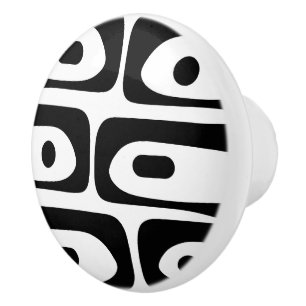 Bouton De Porte En Céramique Piquet Abstrait noir et blanc moderne du milieu du