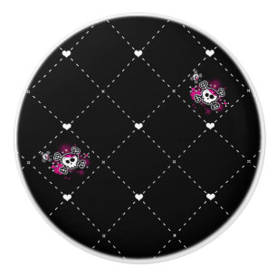 Bouton De Porte En Céramique Pirate Crâne et Os croisés Punk Commode Rose et No