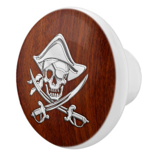 Bouton De Porte En Céramique Pirate de chrome sur la copie d'acajou nautique de