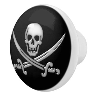 Bouton De Porte En Céramique Pirate Skull and Sword Crossbones (TLAPD)
