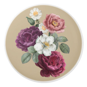 Bouton De Porte En Céramique Pivoine botanique fleur florale vintage