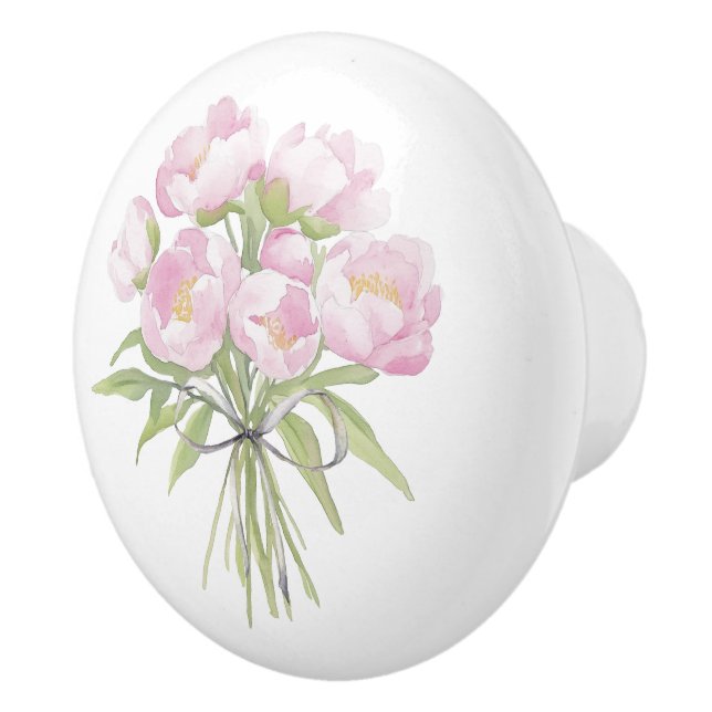 Bouton De Porte En Céramique Pivoines roses avec ruban  (Droite)