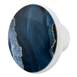 Bouton De Porte En Céramique PixDezines Aquarelle Dusty n Navy Blue Agate