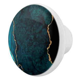 Bouton De Porte En Céramique PixDezines Aquarelle Turquoise foncée Agate Cerami