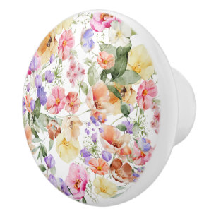 Bouton De Porte En Céramique PixDezines H2 Fleurs de jardin d'été DIY couleur
