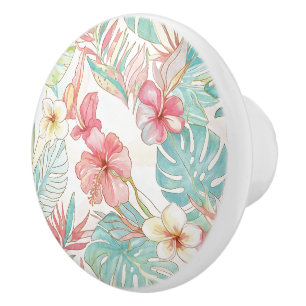 Bouton De Porte En Céramique PixDezines Vintage Pastel H2 Hawaï Floral Foliage