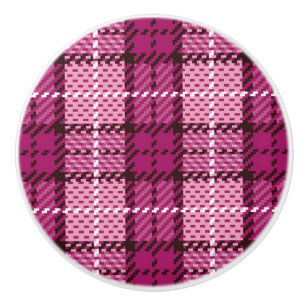 Bouton De Porte En Céramique Pixel Plaid_Magenta-Black