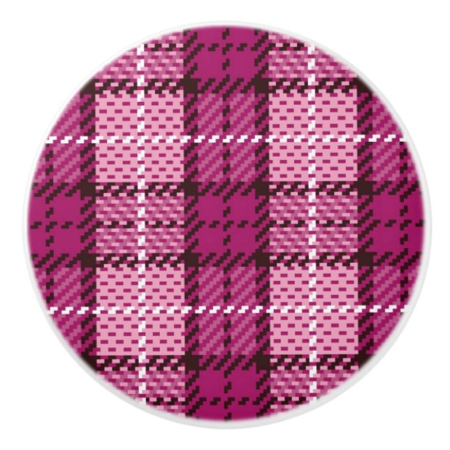 Bouton De Porte En Céramique Pixel Plaid_Magenta-Black (Devant)