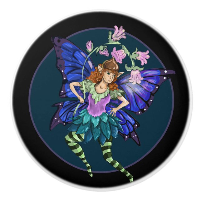 Bouton De Porte En Céramique Pixie ailée bleue (Devant)