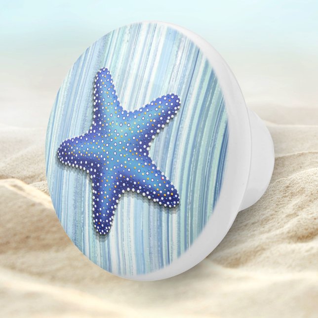 Bouton De Porte En Céramique Plage Bleu Vert rayé Coquillage Starfish Design (Créateur téléchargé)