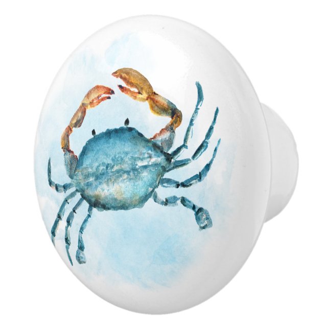 Bouton De Porte En Céramique Plage d'aquarelle de crabe bleu (Droite)
