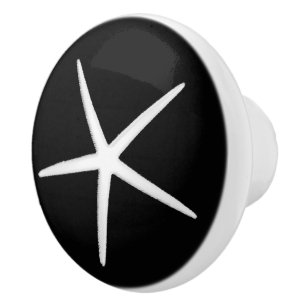 Bouton De Porte En Céramique Plage d'étoiles de mer Noir Blanc Décor Moderne Oc