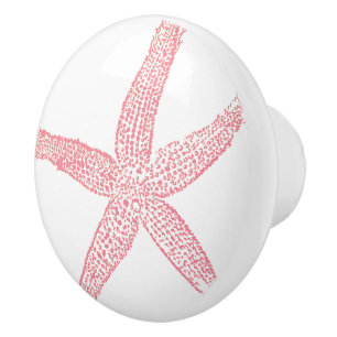 Bouton De Porte En Céramique Plage étoile de mer rose décor nautique blanc