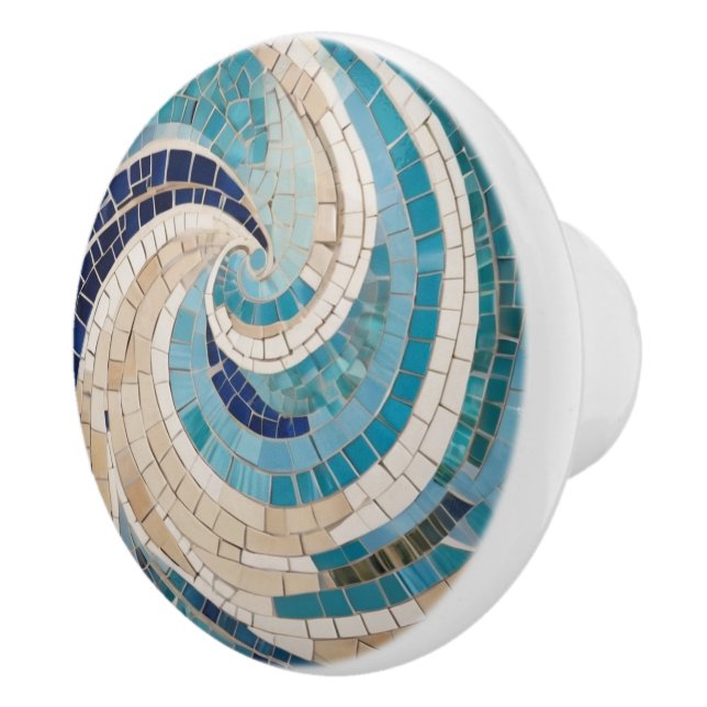 Bouton De Porte En Céramique Plage & Ocean Waves Mer Abstraite Aqua Blue Mosaic (Droite)