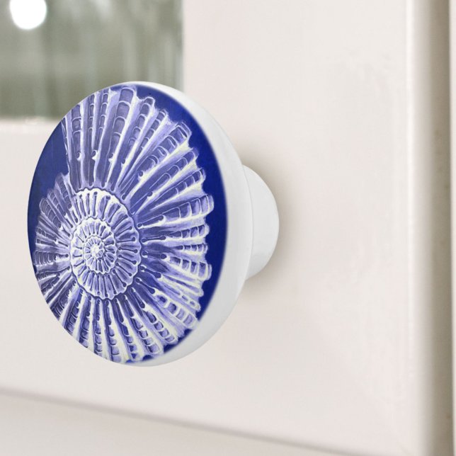 Bouton De Porte En Céramique Plage vintage Côte Nautique Côte Bleue Coche de co (Vintage Beach Nautical Coastal Blue Seashell Conch Ceramic Knob)