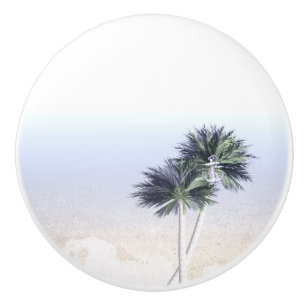 Bouton De Porte En Céramique Plages de palmiers océan tropical nautique ancre