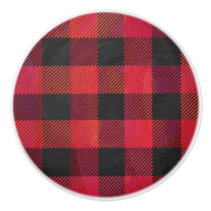 Bouton De Porte En Céramique Plaid Checkered rouge et noir