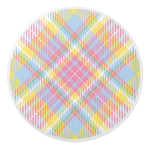 Bouton De Porte En Céramique Plaid en pastel de rayure
