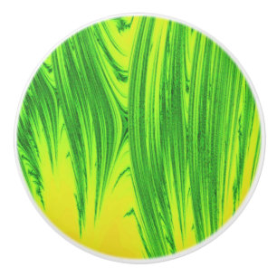 BOUTON DE PORTE EN CÉRAMIQUE PLANTES AQUATIQUES VERTES ET JAUNES