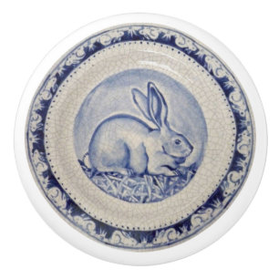 Bouton De Porte En Céramique Plaque de lapin bleu Delft Dedham en céramique Ti
